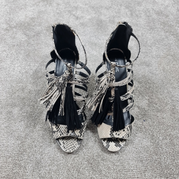 Next Black White Snake Print Stiletto Heels Strappy Shoes UK 7 EU 41 Back Zip - Picture 4 of 7